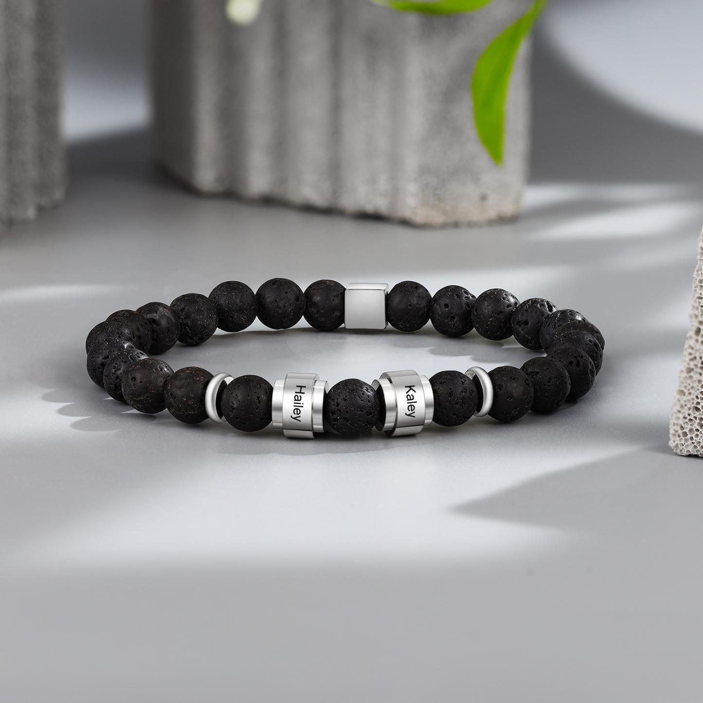 Personalised Lava Rock Bracelet with 2 Names Men's Bracelet Gifts For Him-Jessemade AU
