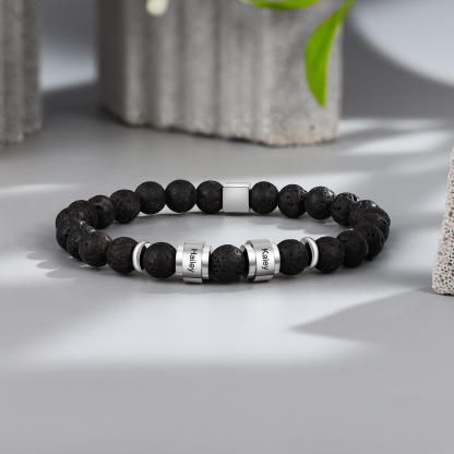 Personalised Lava Rock Bracelet with 2 Names Men's Bracelet Gifts For Him-Jessemade AU