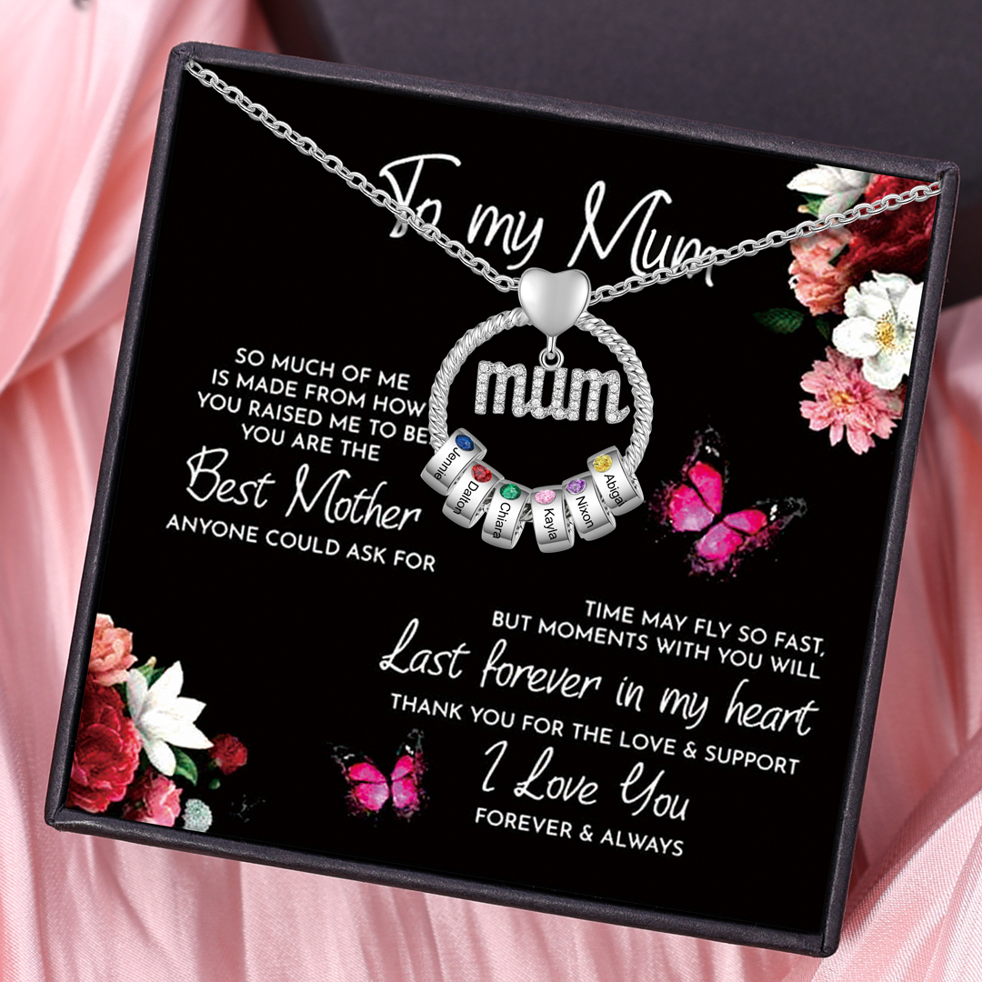 Personalised Circle Necklace With 6 Birthstones Pendant Engraved Names Gift For Mum-Jessemade AU