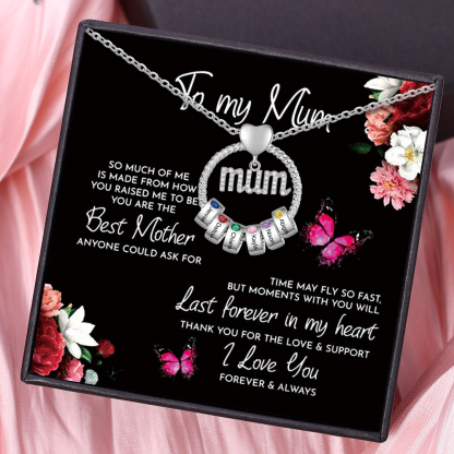 Personalised Circle Necklace With 6 Birthstones Pendant Engraved Names Gift For Mum-Jessemade AU