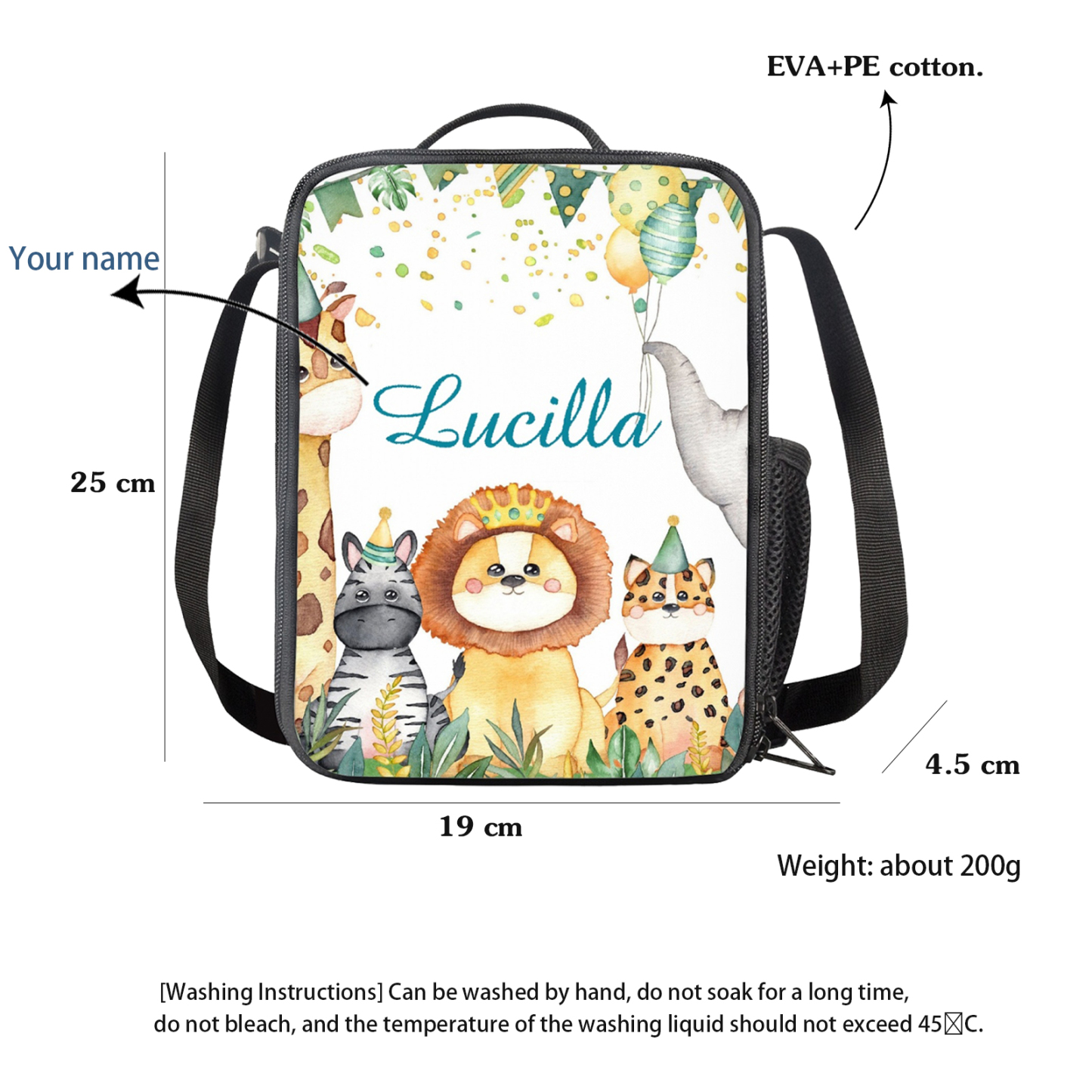 Custom Name Lunch Bag Personalised Cartoon Animals Lunch Box  Gifts for Kids-Jessemade AU
