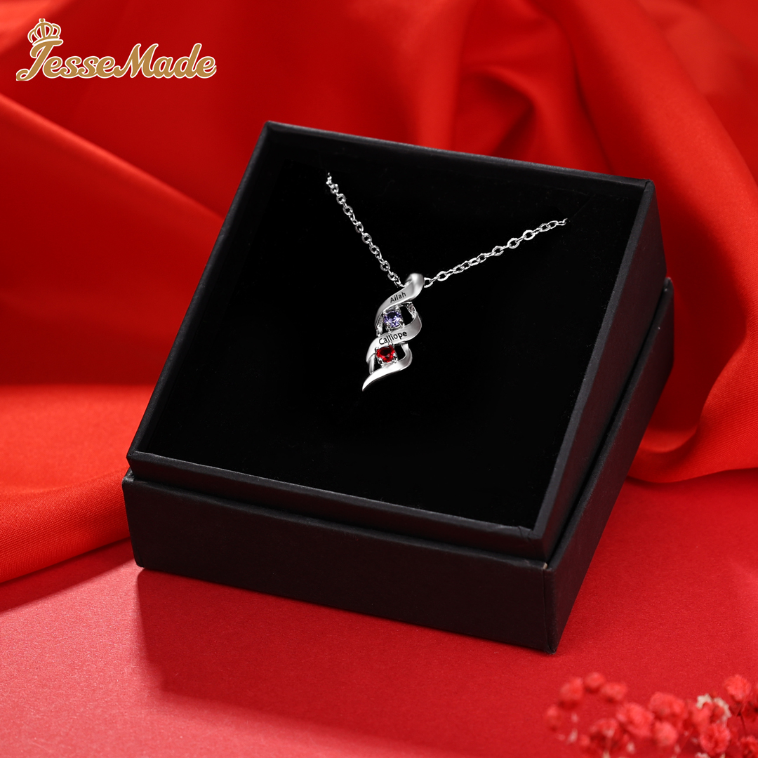 Personalised Necklace Cascading Pendant with 2 Birthstones Engraving 2 Names Gifts for Her-Jessemade AU