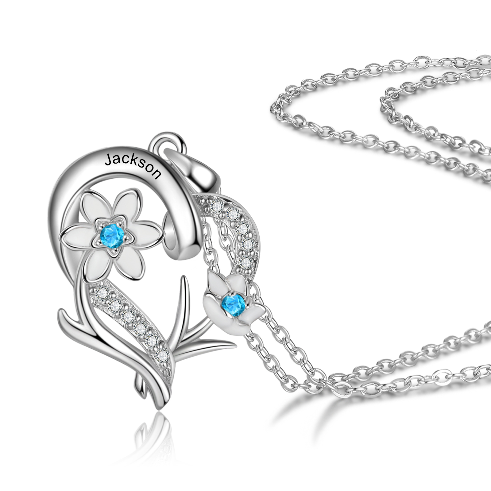 Personalised March Birthflower Necklace With Birthstones Custom 1 Name Necklace For Her-Jessemade AU