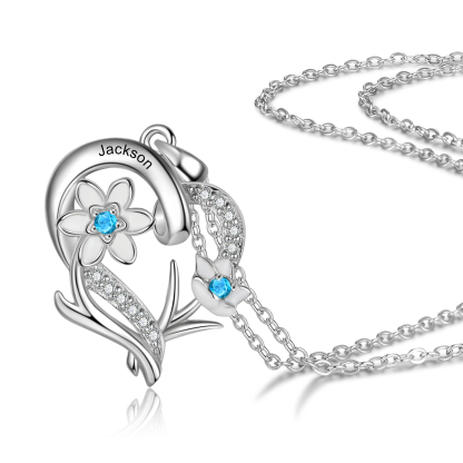 Personalised March Birthflower Necklace With Birthstones Custom 1 Name Necklace For Her-Jessemade AU