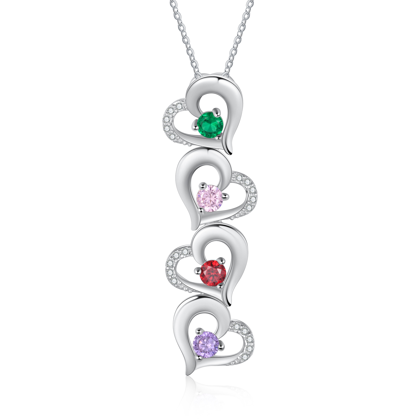 Personalised Heart Necklace With 4 Birthstones Engraved Names Gift For Her-Jessemade AU