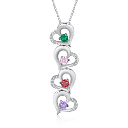 Personalised Heart Necklace With 4 Birthstones Engraved Names Gift For Her-Jessemade AU