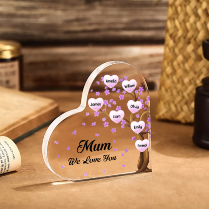 7 Names - Personalised Acrylic Heart Keepsake Custom Text Purple Flowers Tree Ornaments Gifts for Grandma/Mother-Jessemade AU