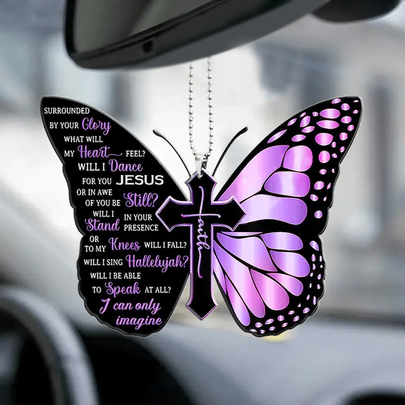 Monarch Butterfly Faith Christian Cross Butterfly Decorative Car Hanging Ornament Festival Decorations-Jessemade AU