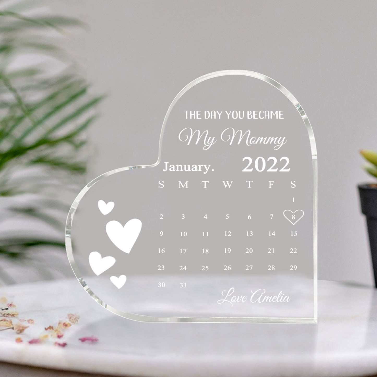 Personalised Acrylic Heart Keepsake Custom Date & Text Calendar Ornaments Gifts for Her - The Day You Became My Mommy/Mummy-Jessemade AU