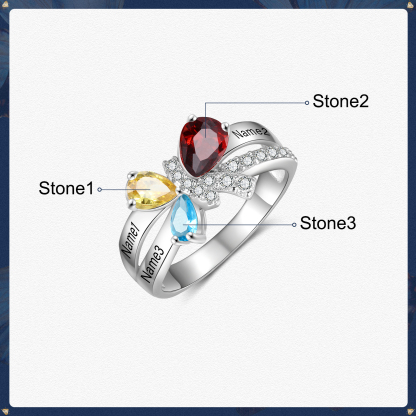 Personalised Butterfly Ring With 3 Birthstones Engraved Names Ring Gifts For Her-Jessemade AU