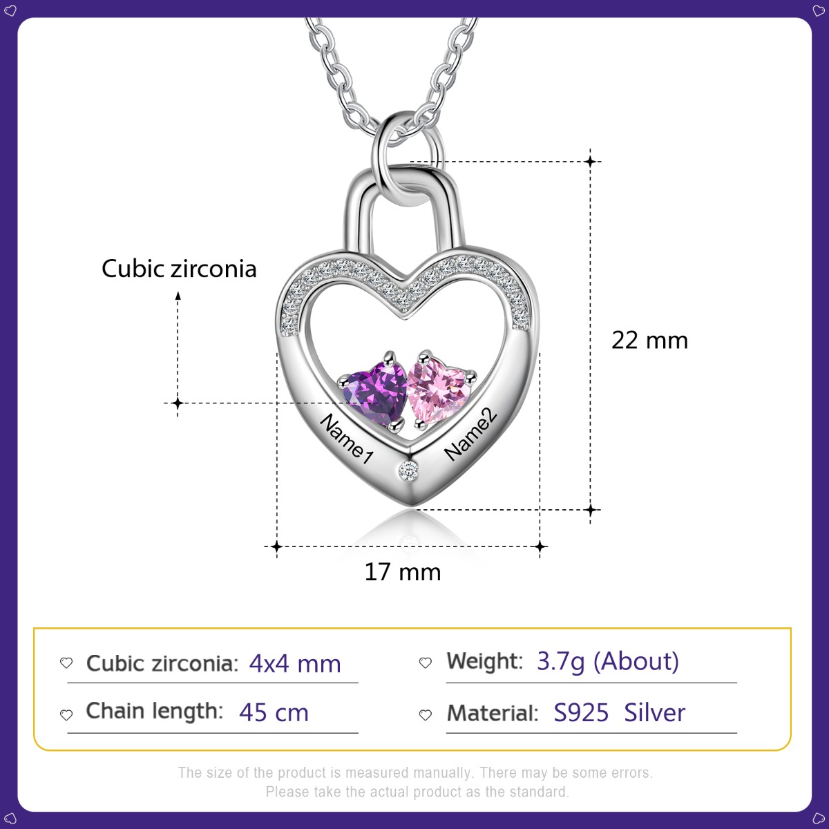 S925 Silver Love Lock Necklace Personalised Heart Necklace with Birthstone for Her-Jessemade AU
