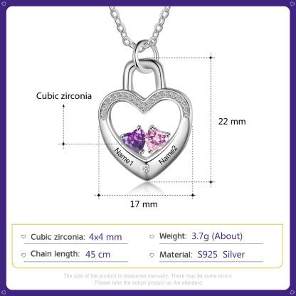 S925 Silver Love Lock Necklace Personalised Heart Necklace with Birthstone for Her-Jessemade AU
