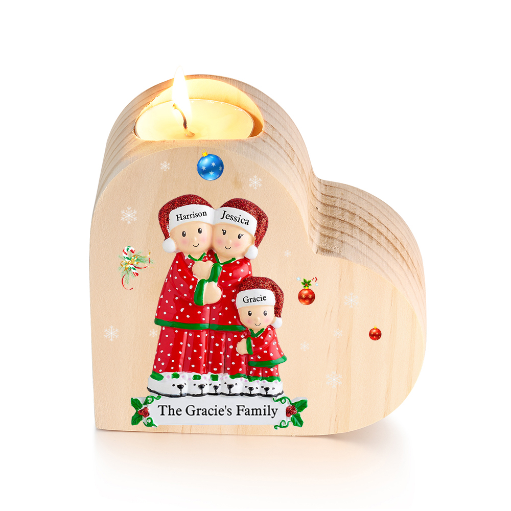 Christmas Family Candle Holder Wooden Custom 3 Names Heart Candlesticks Gifts For Family-Jessemade AU