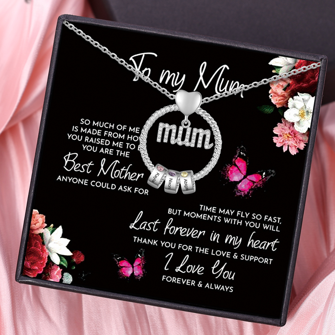 Personalised Circle Necklace With 3 Birthstones Pendant Engraved Names Gift For Mum-Jessemade AU