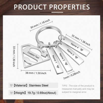 Custom Supermun Sign Keychain Engrave 4 Names Keyring For Mum-Jessemade AU