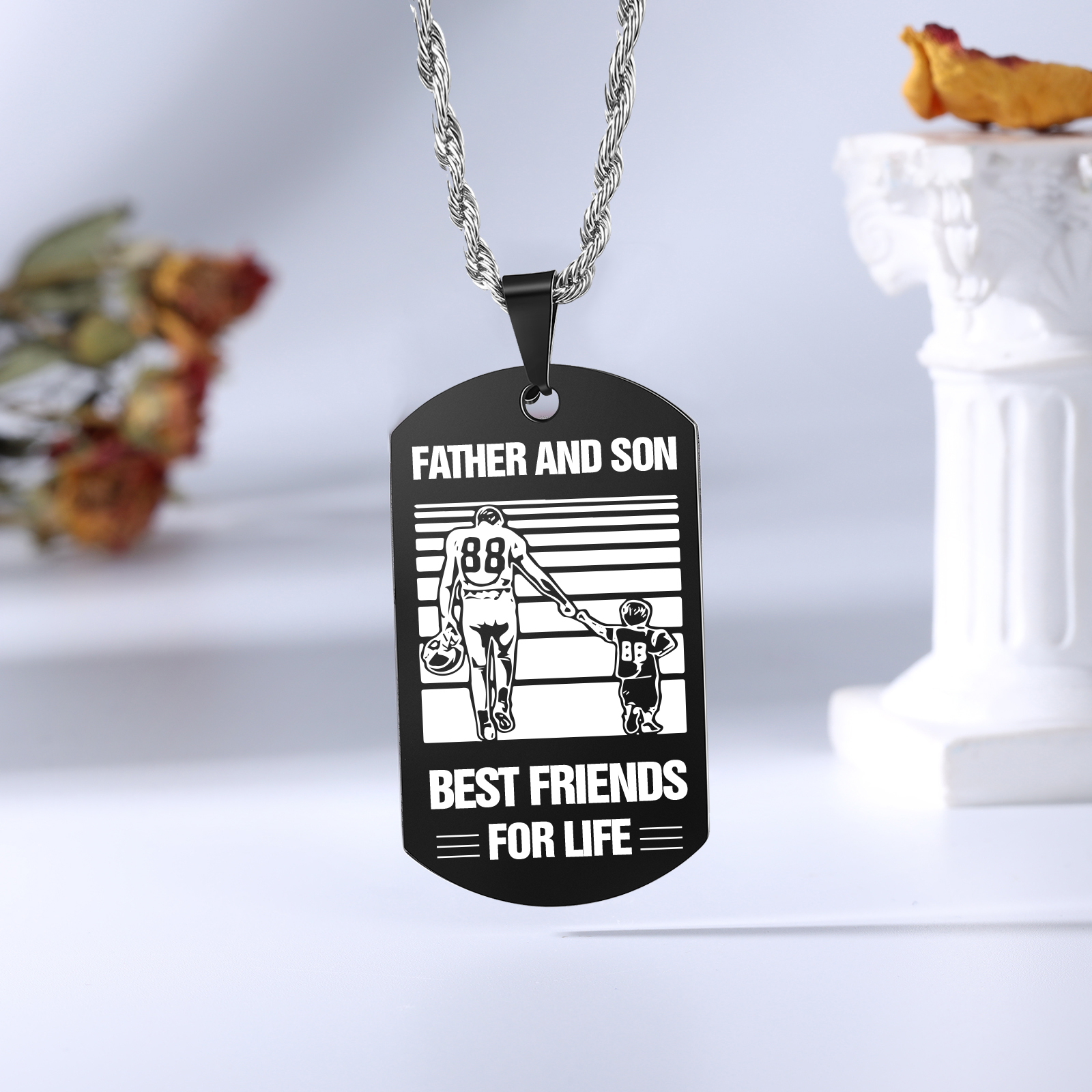 To My Son Necklace Black Dog Tag Necklace Dad to Son Football Necklace "Father And Son Best Friends For Life"-Jessemade AU