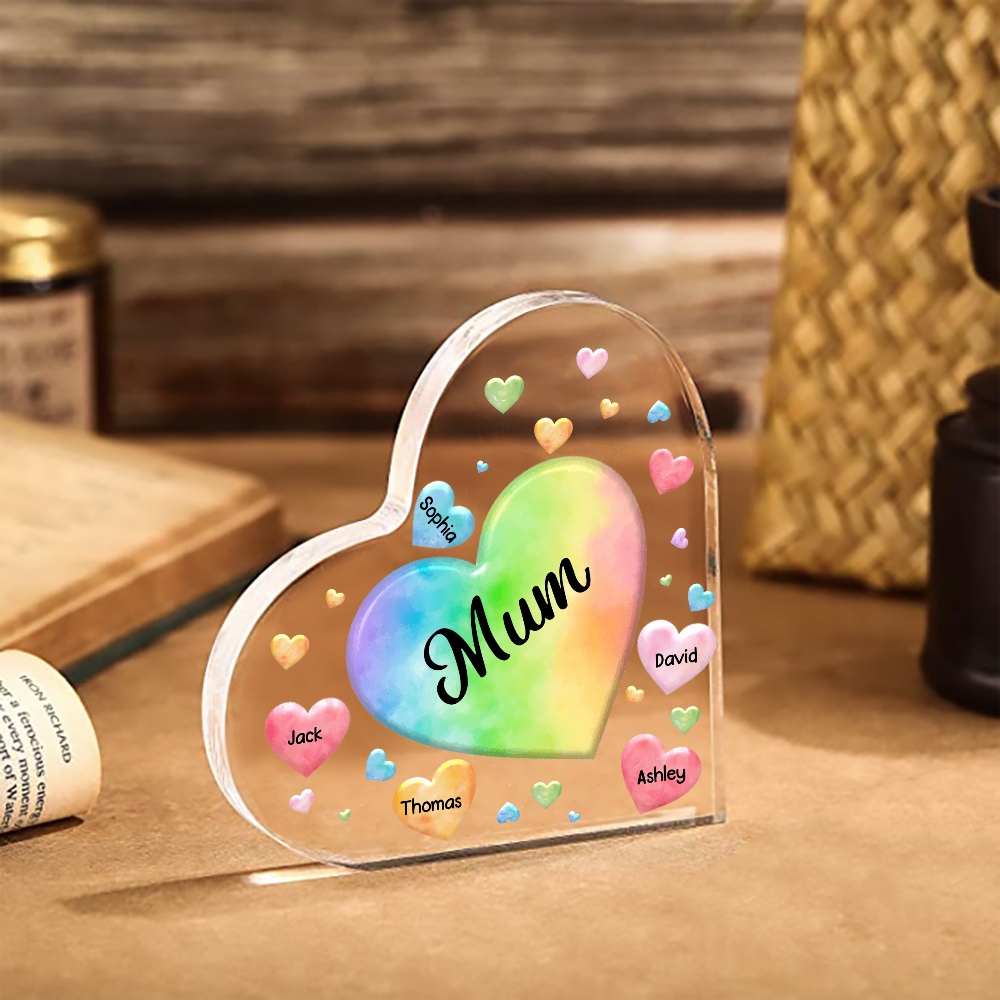 5 Names - Personalised Acrylic Heart Keepsake Custom Text Colourful Hearts Ornament Gift for Mother/Grandma-Jessemade AU