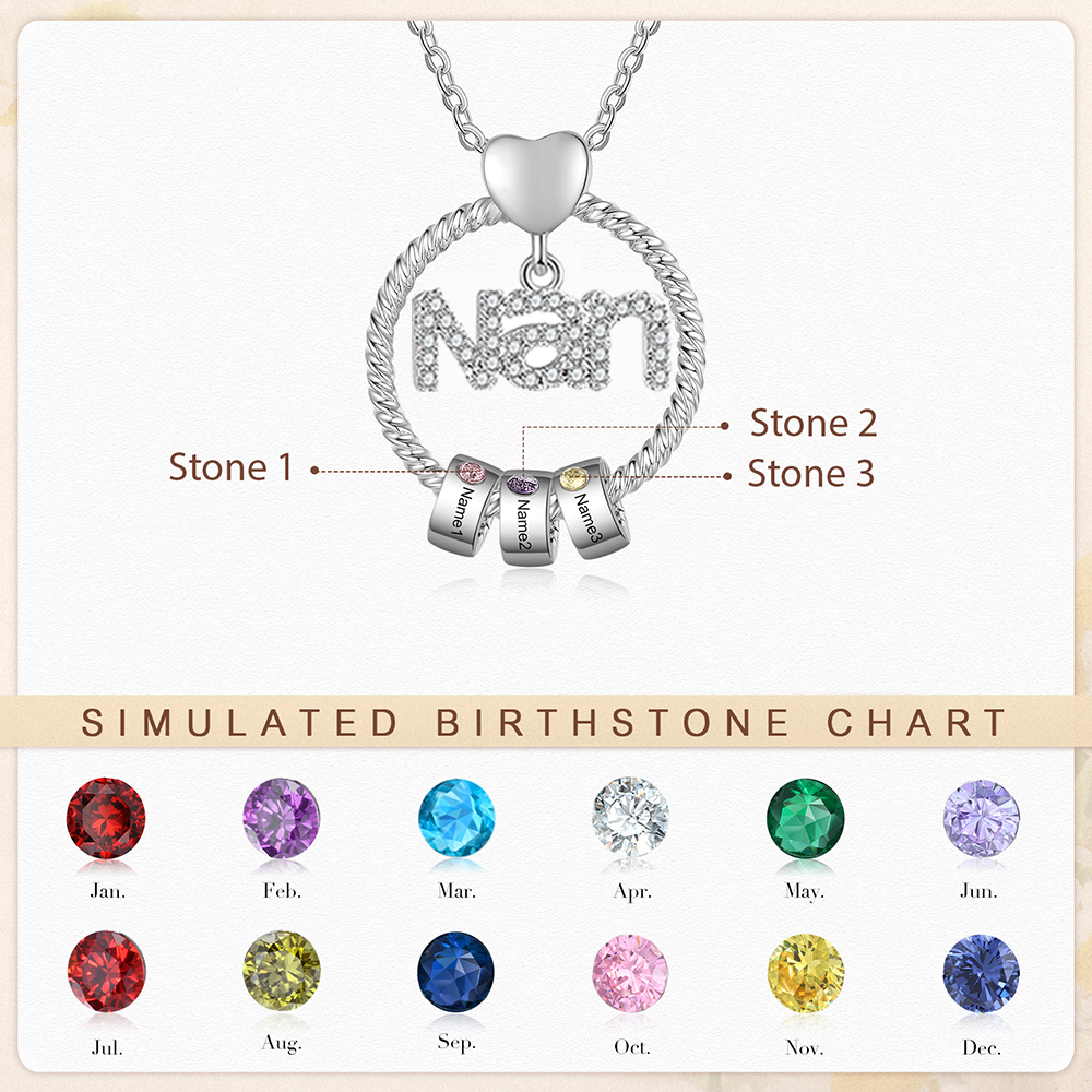 3 Names - Personalised Nan Necklace Custom Names & Birthstones Circle Pendant Necklace Gift for Grandma Nanna-Jessemade AU