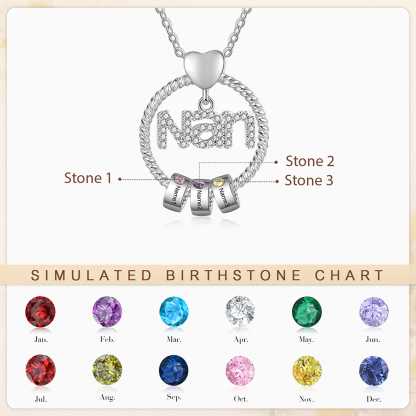 3 Names - Personalised Nan Necklace Custom Names & Birthstones Circle Pendant Necklace Gift for Grandma Nanna-Jessemade AU
