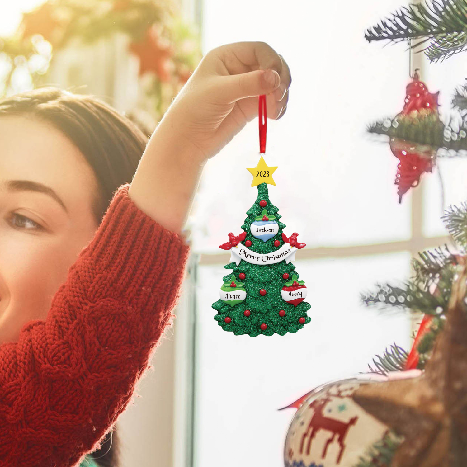 3 Names - Personalised Christmas Tree Ornaments Custom Text & Year Wooden Christmas Pendant Gifts for Family Friends-Jessemade AU