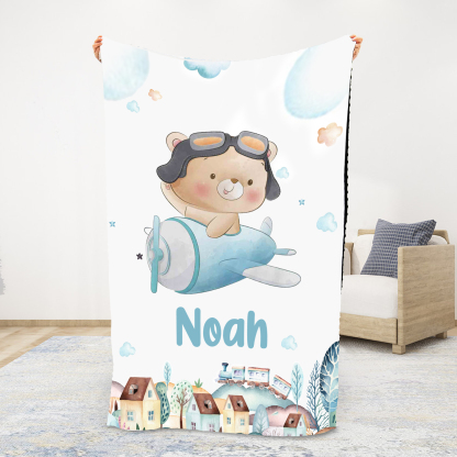 Personalised Bear Blanket Custom Name Cute Cartoon Blanket-Jessemade AU