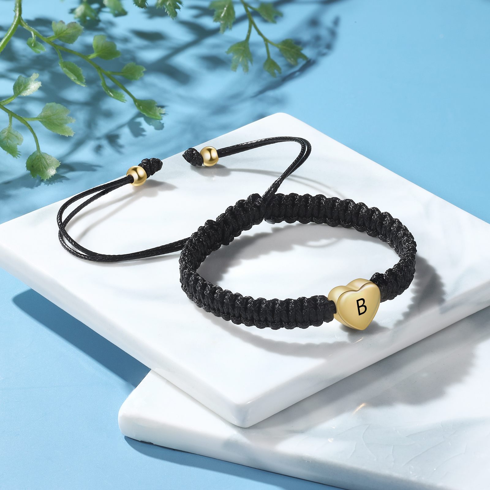 2 PCS Couple Braided Bracelet Set Custom 2 Letters Bracelet Engraved Beads Adjustable Bracelet Valentine's Day Gift for Him/Her-Jessemade AU