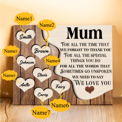 7 Names - Personalised Mum Wooden Plaque Custom Names Home Decoration Hearts Gift for Mother-Jessemade AU
