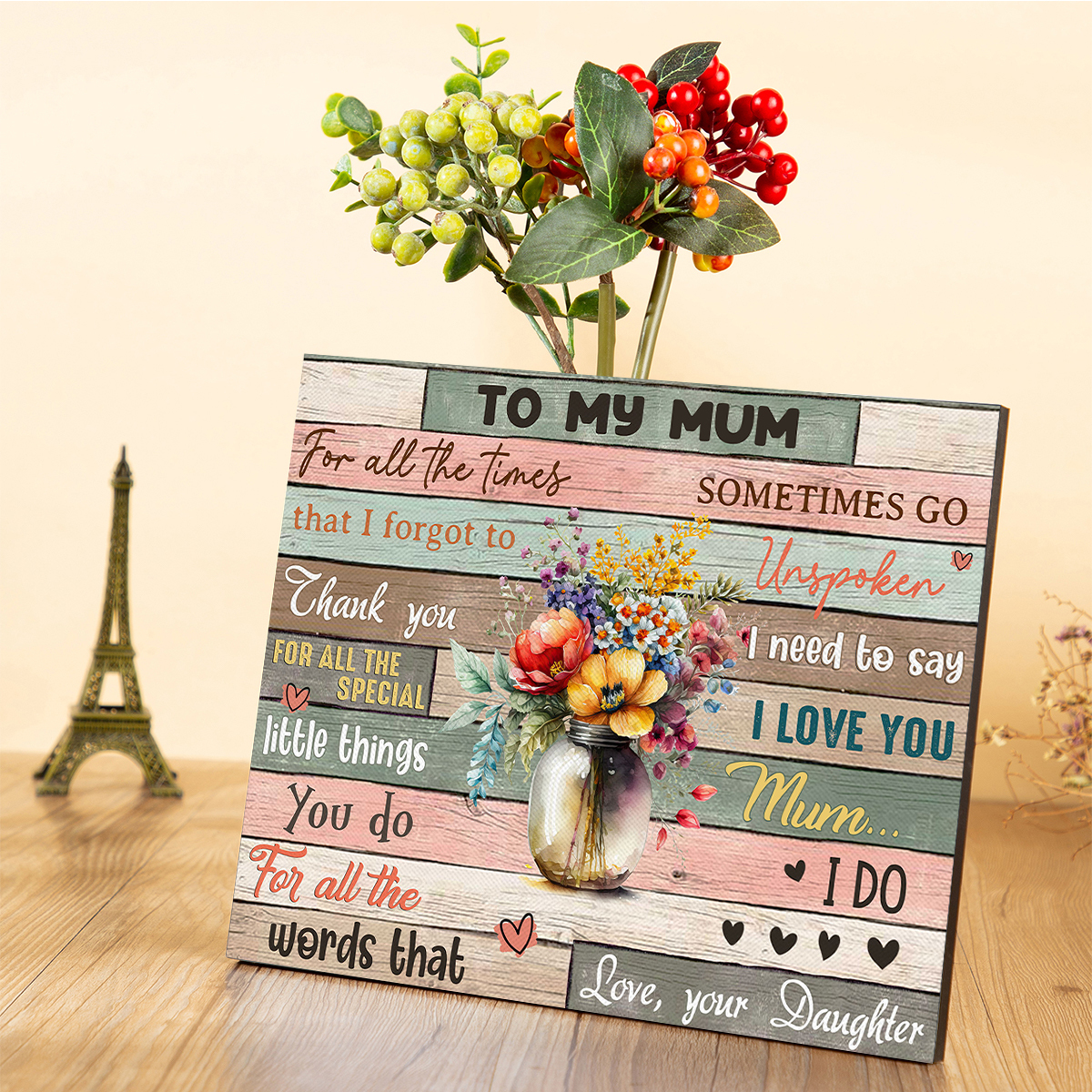 To My Mum Flowers Vase Picture Board Keepsake Wood Signs Photo Frame-Jessemade AU