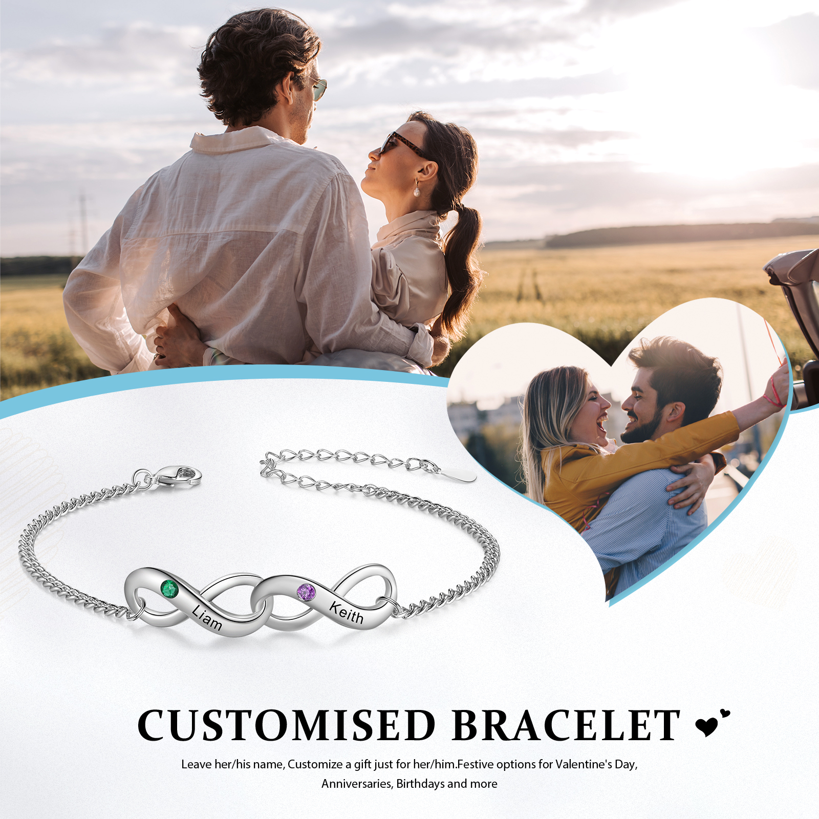 Personalised Infinity Bracelet Custom 2 Birthstones & 2 Names Bracelet Birthday Gift for Her-Jessemade AU