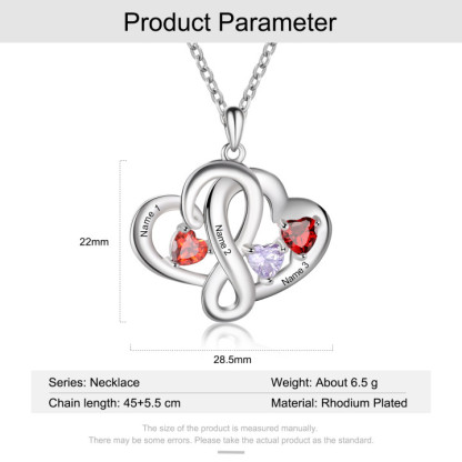 Personalised Double Hearts Birthstone Necklace With Engraving 3 Names For Lover-Jessemade AU