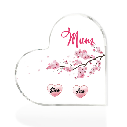 2 Names - Personalised Acrylic Heart Keepsake Custom Text Peach Blossom Ornaments Gifts for Grandma/Mother-Jessemade AU
