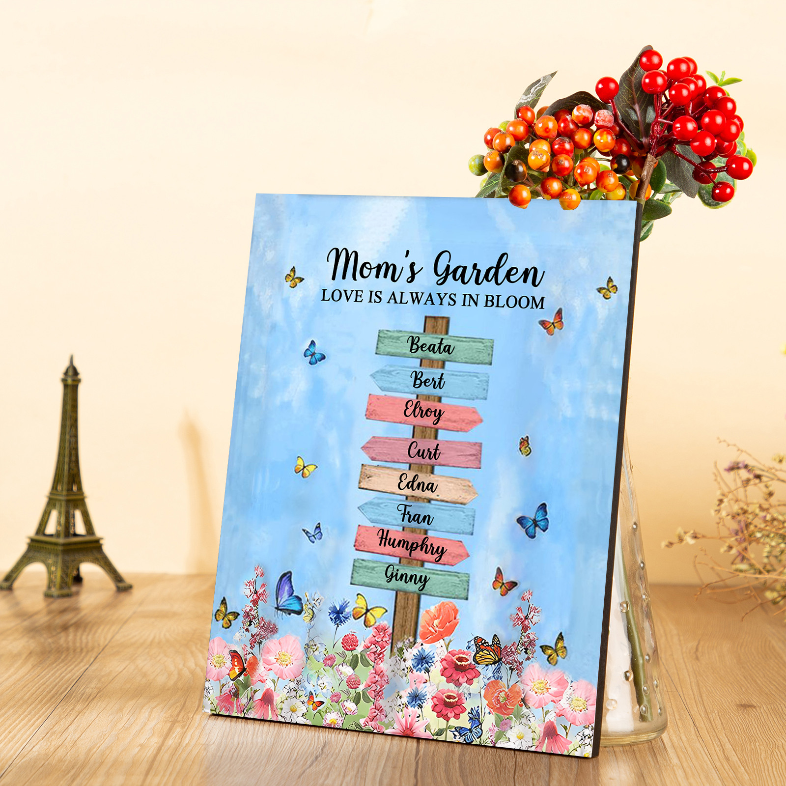 8 Names - Personalised Wooden Plaque Garden Custom Text Home Decoration Gift for Mother/Grandma-Jessemade AU