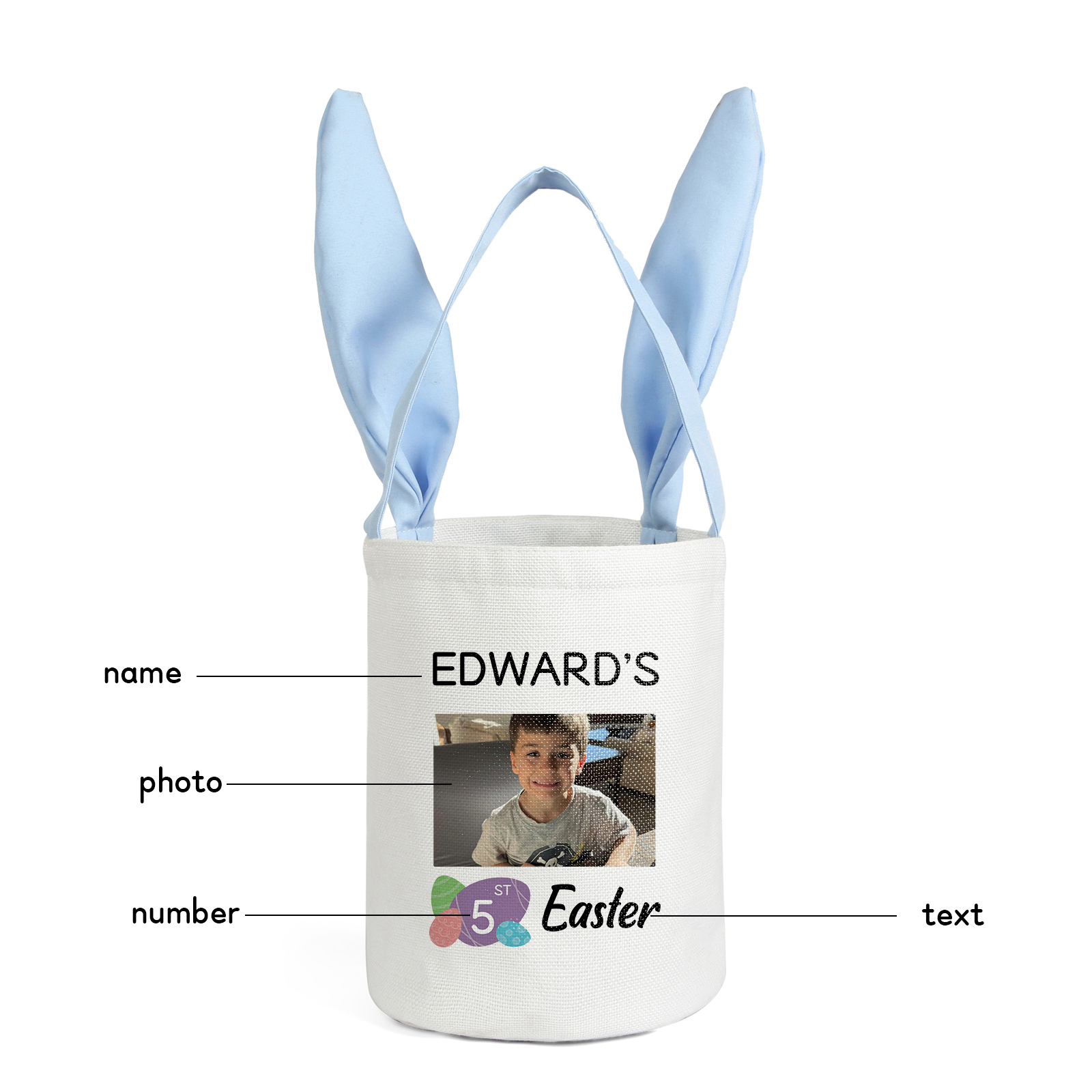 Personalised Photo Bunny Tote Bag Custom Name & Text & Number Bucket Bag Bunny Basket Easter Gifts-Jessemade AU