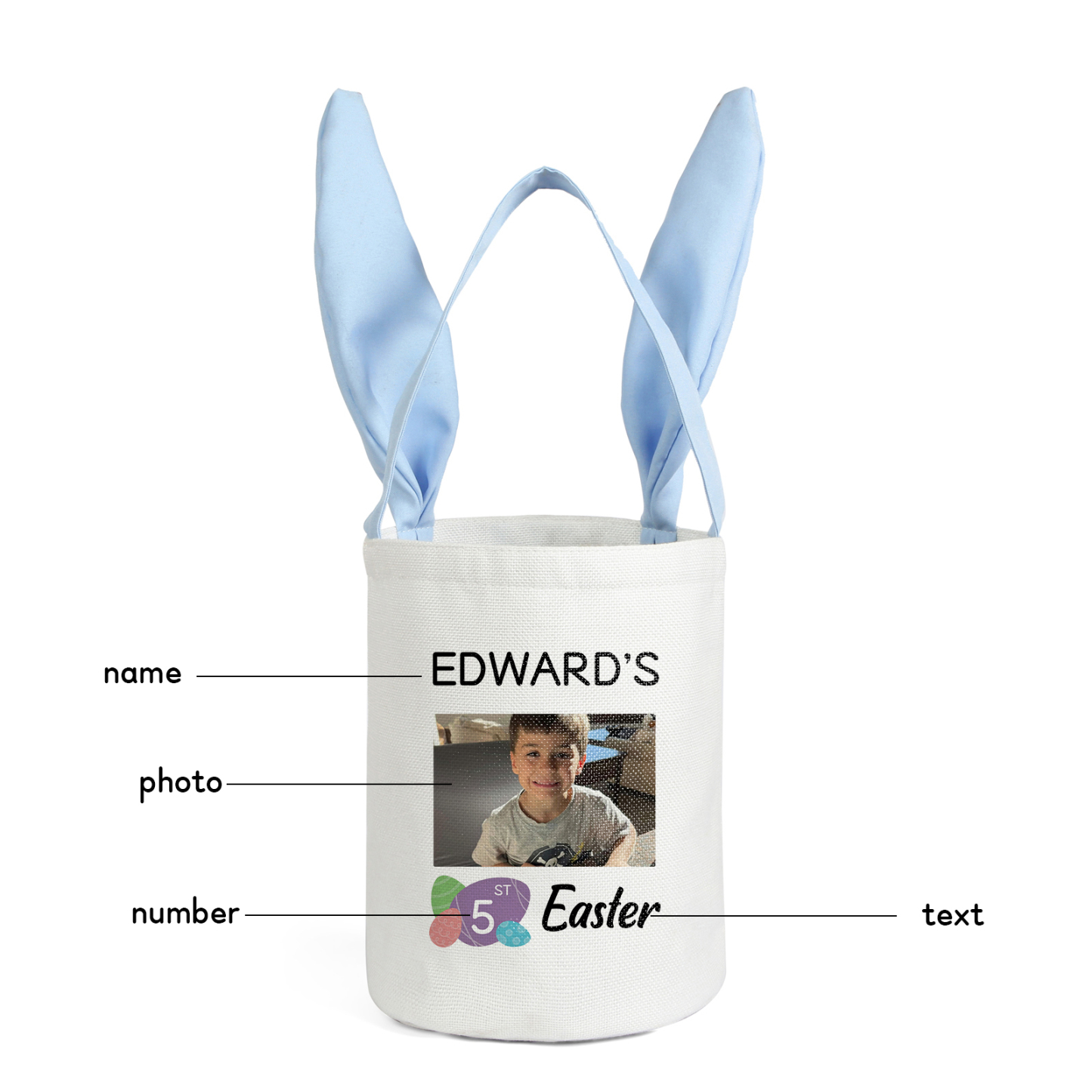 Personalised Photo Bunny Tote Bag Custom Name & Text & Number Bucket Bag Bunny Basket Easter Gifts-Jessemade AU
