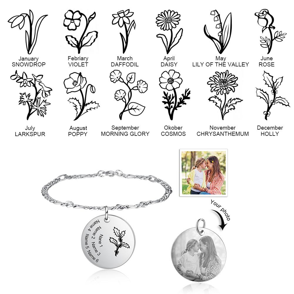Personalised Photo Bracelet Custom  Birthflower Bracelet Memorial Gifts For Her-Jessemade AU