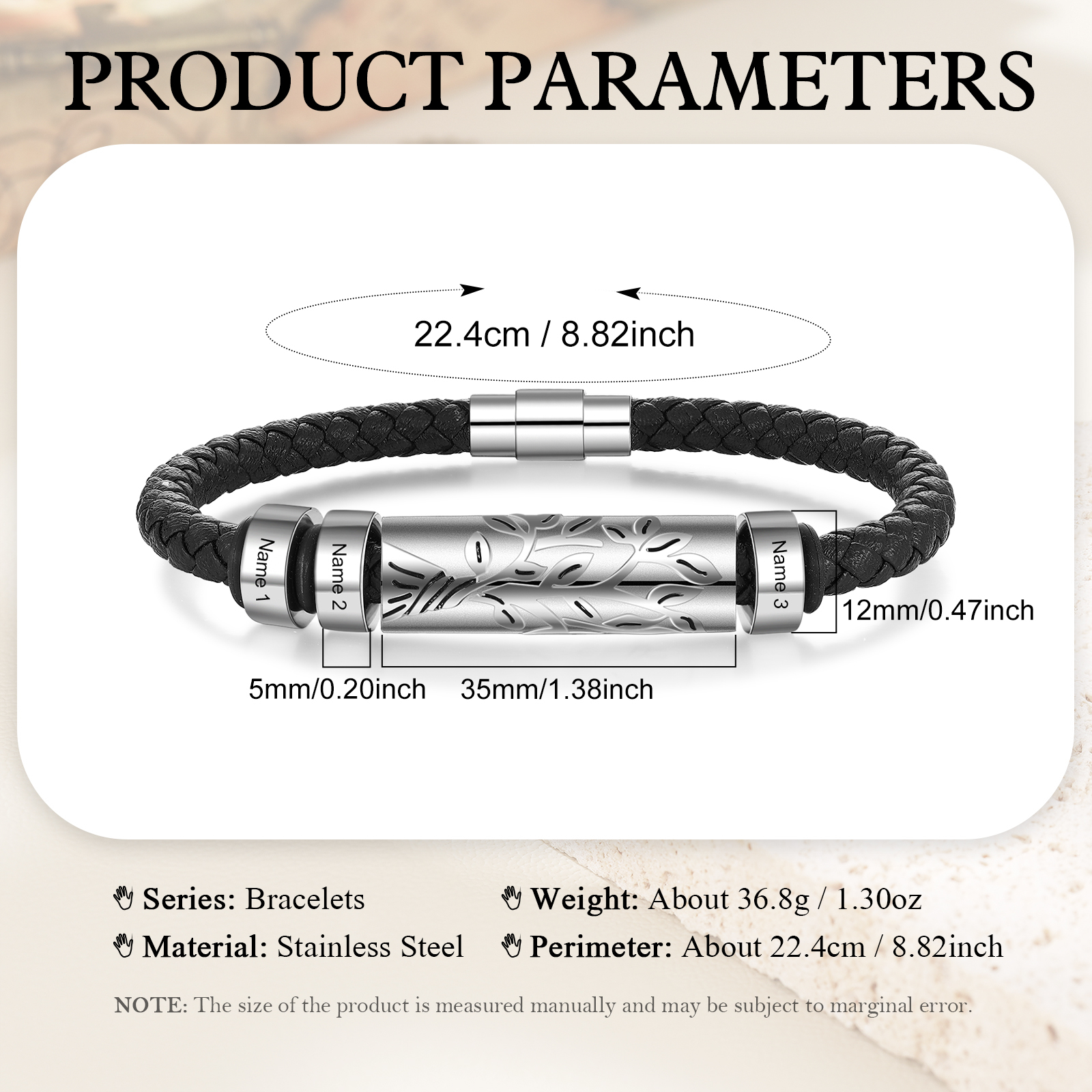 Personalised Men Leather Braided Bracelet Custom 3 Names Bracelet For Him-Jessemade AU