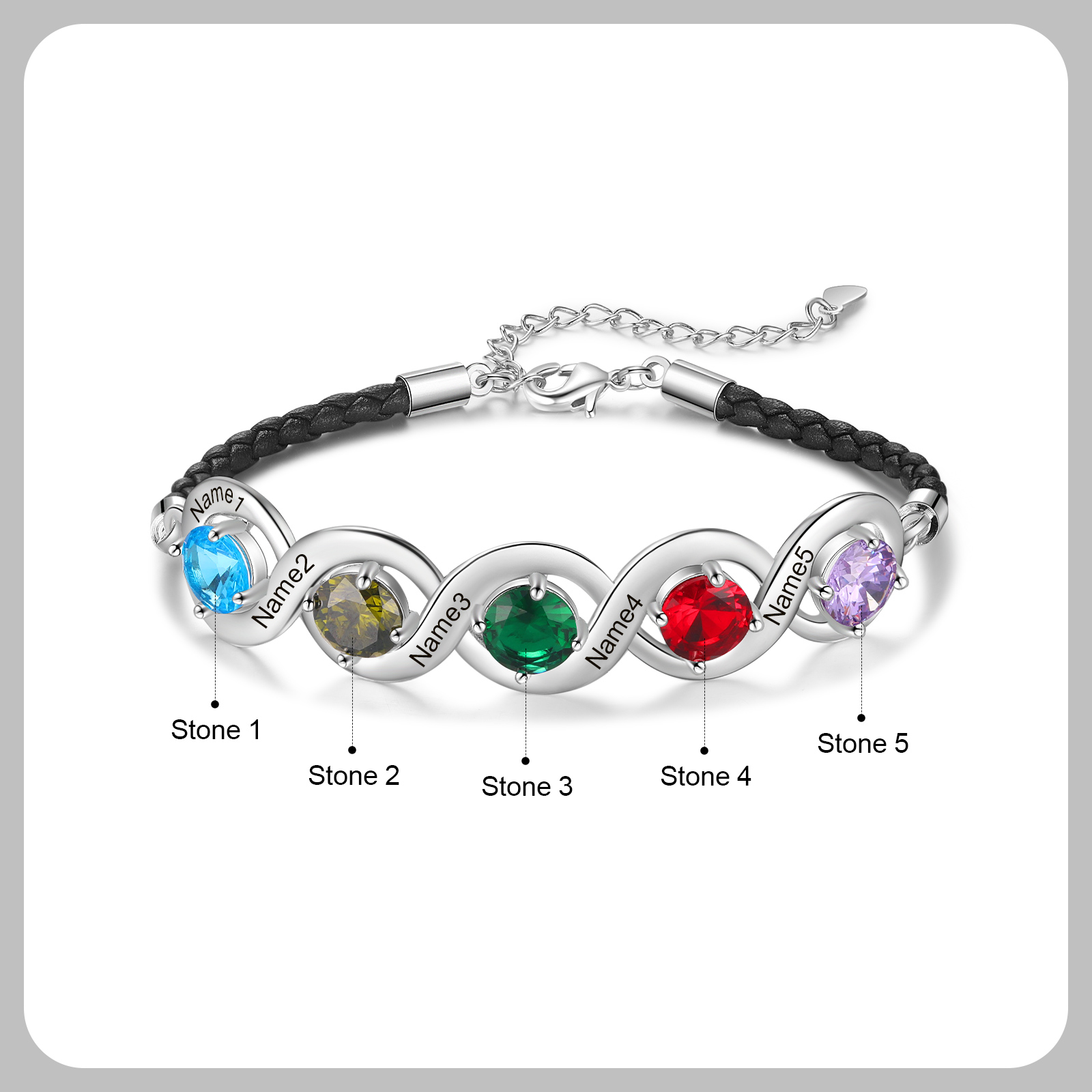 Personalised Infinity Bracelets Custom 5 Birthstones & 5 Names Adjustable Bracelet Gift for Her-Jessemade AU