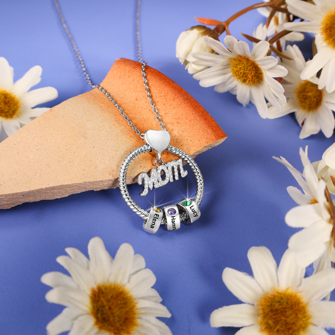 Personalised Necklace With 5 Birthstones Engraved Names Gift For Mother-Jessemade AU