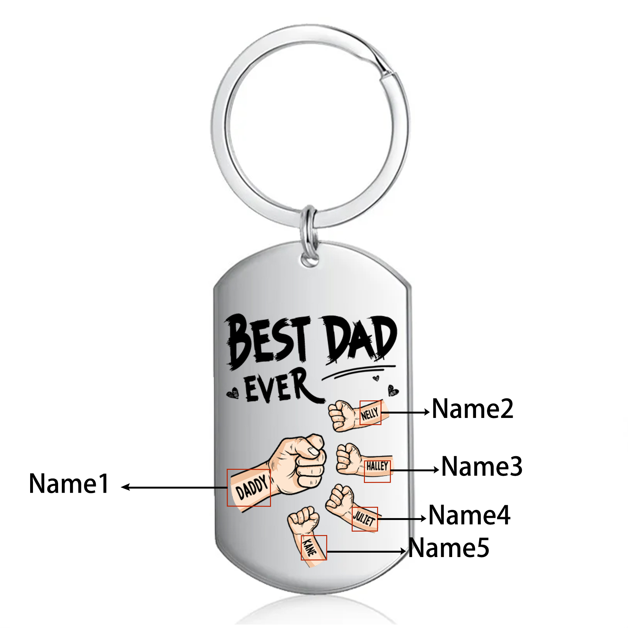 Personalised 5 Names Keychain Custom Fist Bump Keychain Father's Day Gift - Best Dad Ever-Jessemade AU