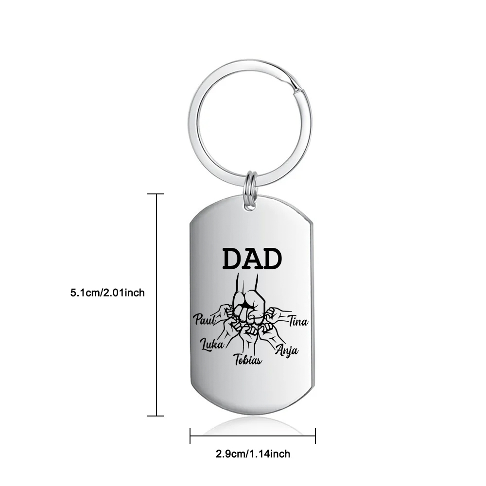 Custom Daddy Fist Bump Keychain Engrave 5 Kids' Names Father's Day Gifts-Jessemade AU