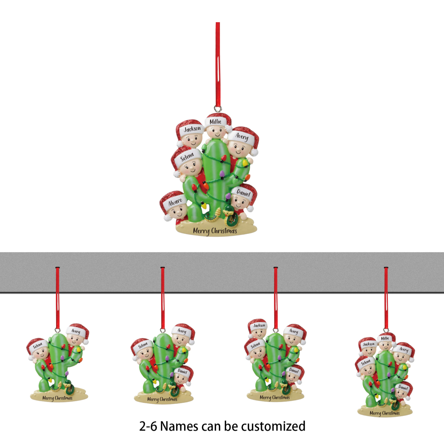 4 Names - Personalised Cactus Ornament Customised Name & Text Christmas Tree Wooden Decor Gift for Family and Friends-Jessemade AU