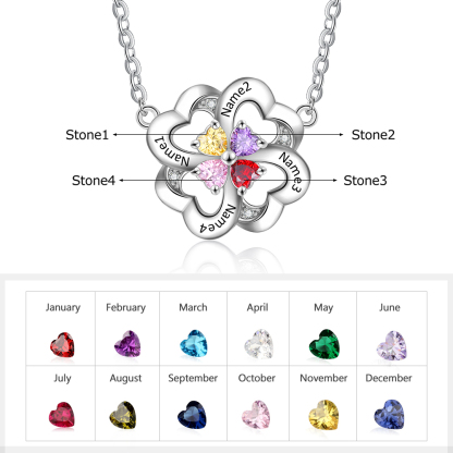 Personalised Heart Necklace With 4 birthstones Engraved Names Gift For Women-Jessemade AU