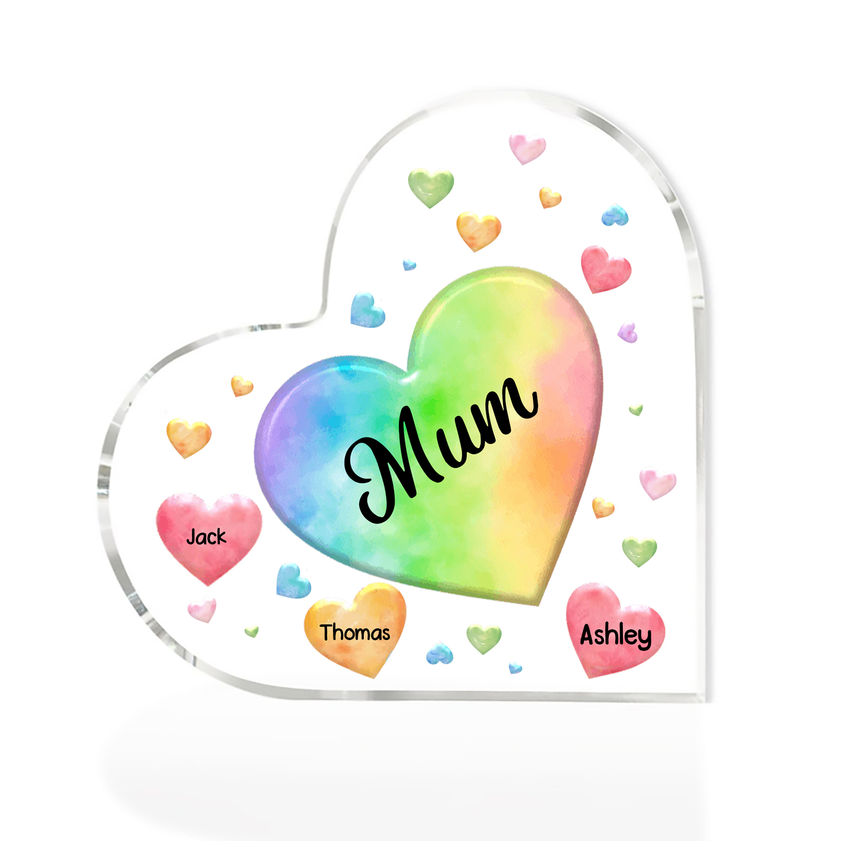 3 Names - Personalised Acrylic Heart Keepsake Custom Text Colourful Hearts Ornament Gift for Mother/Grandma-Jessemade AU
