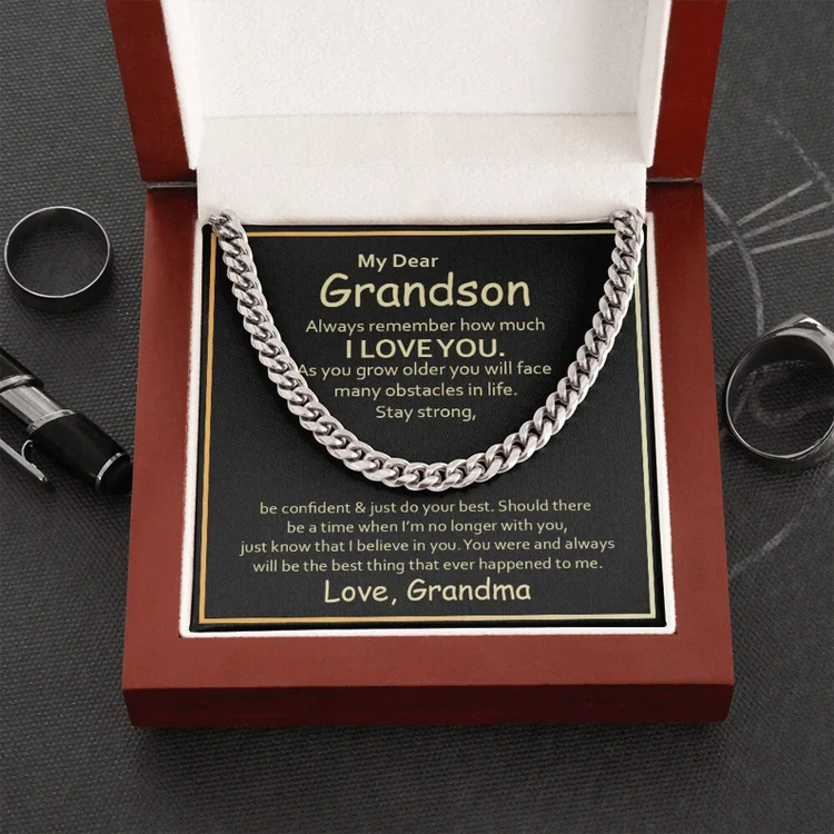 To My Grandson Love, Grandma Cuban Chain Necklace Stainless Steel Necklace Warm Gift-Jessemade AU
