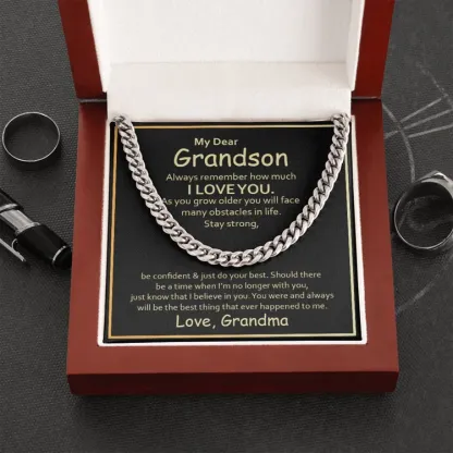 To My Grandson Love, Grandma Cuban Chain Necklace Stainless Steel Necklace Warm Gift-Jessemade AU