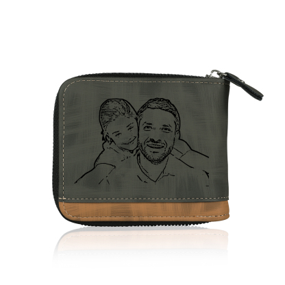 Personalised Photo & Text Billfold Wallet Custom Men's Leather Wallet Zipper Gifts for Him-Jessemade AU