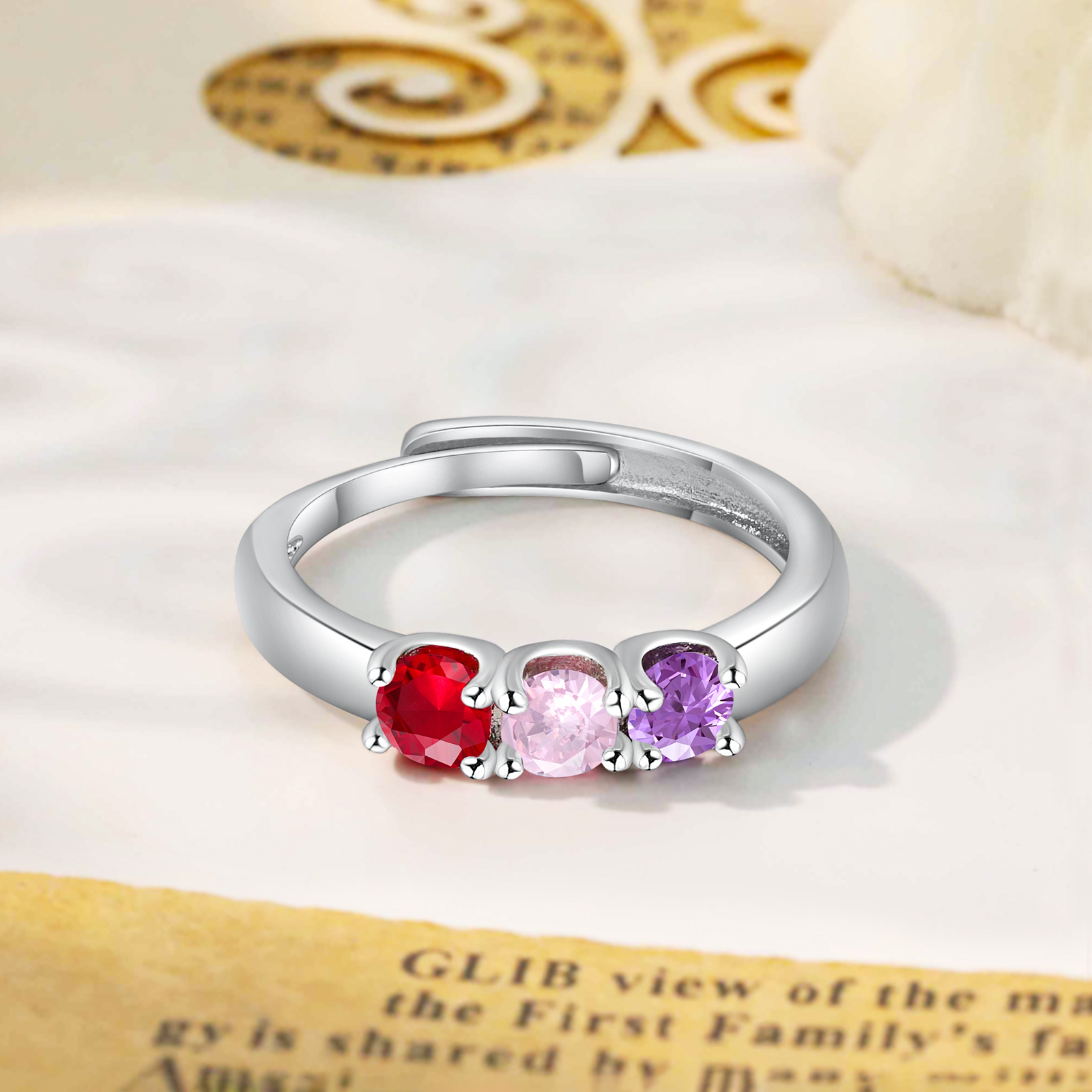 Personalised Women's Ring Customised 3 Birthstones Open Ring Birthday Gift for Women Girls-Jessemade AU