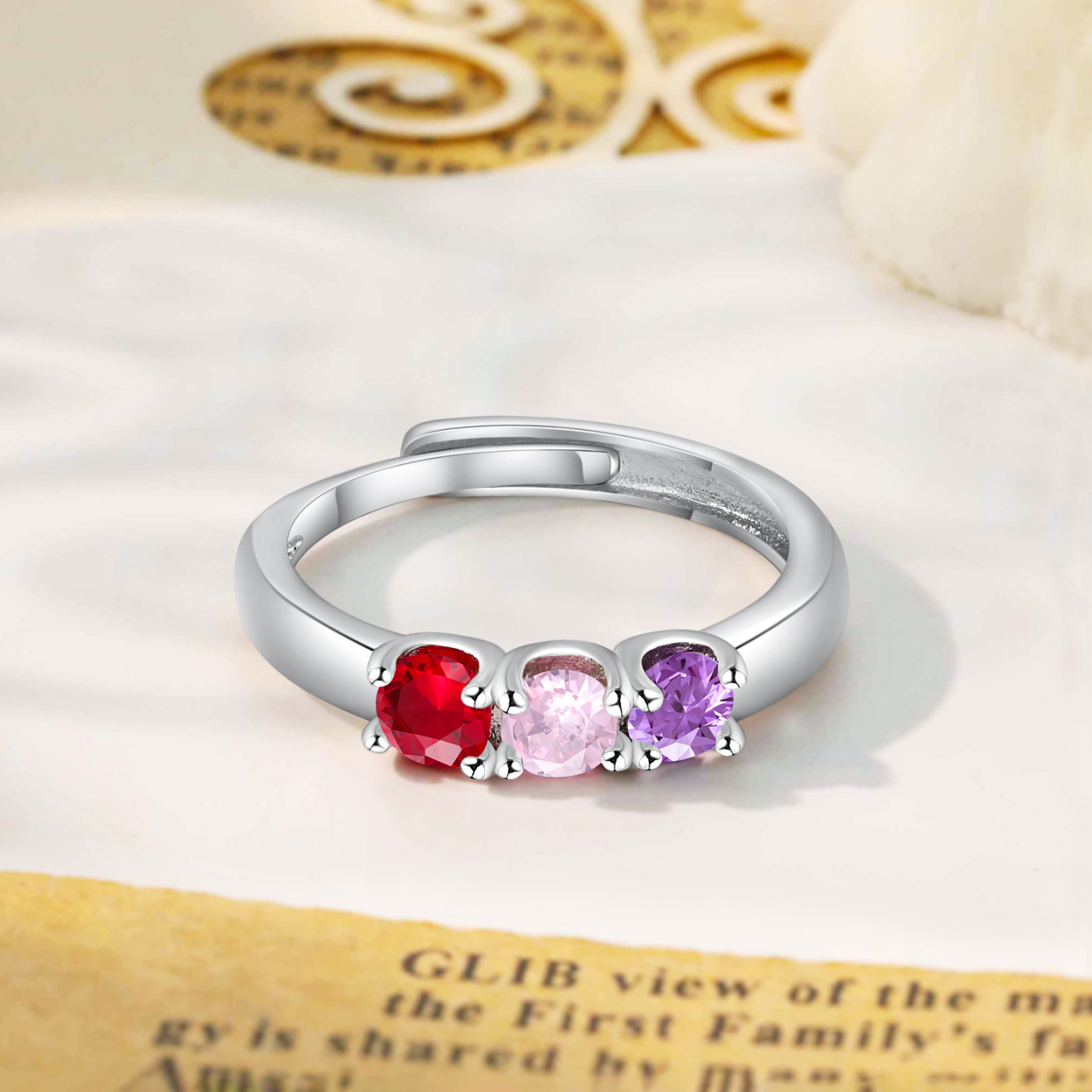 Personalised Women's Ring Customised 3 Birthstones Open Ring Birthday Gift for Women Girls-Jessemade AU