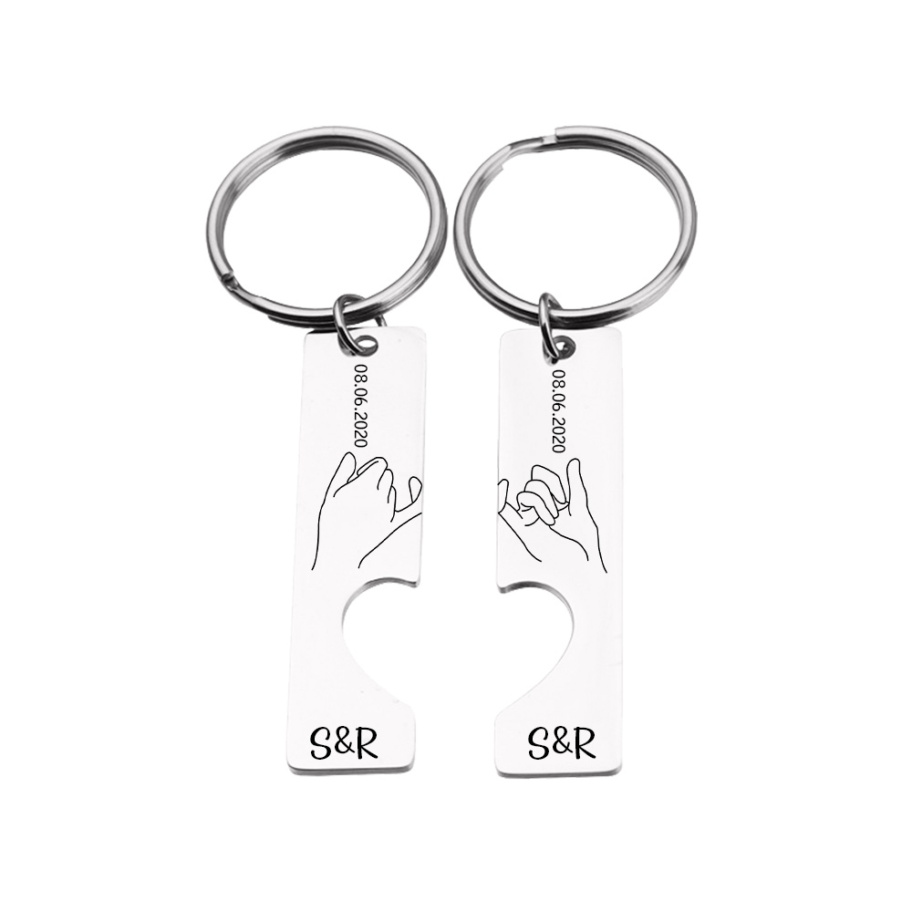 Personalised Couple Pinky Promise Keychain Set Customised Letters & Date Matching Keyring Valentine's Day Gifts For Couples-Jessemade AU