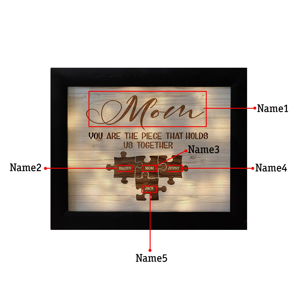 Personalised Puzzle Picture Frame With Light Custom 5 Names Home Decor - You are the piece that holds us together-Jessemade AU